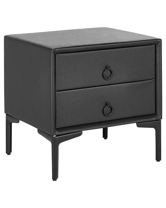 2 Drawer Bedside Table SEZANNE Faux Leather Black