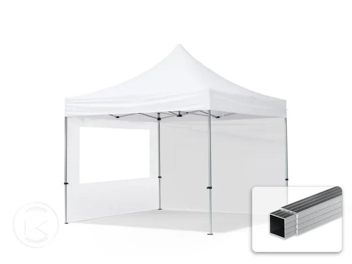 3×3 m Carpa plegable, ECONOMY aluminio 32mm, 2 laterales incl. con ventanas panorámicas, blanco