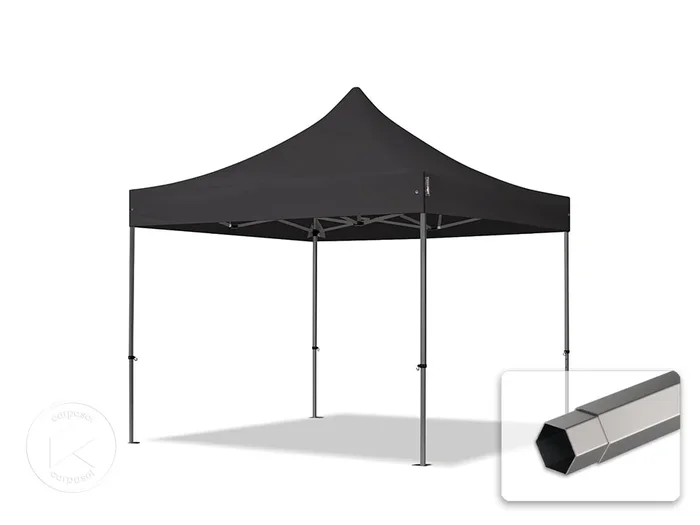 3×3 m Carpa plegable, PREMIUM acero 40mm, negro