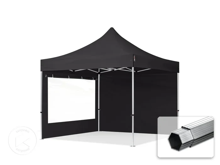 3×3 m Carpa plegable, PROFESSIONAL aluminio 40mm, 2 laterales incl. con ventanas panorámicas, negro