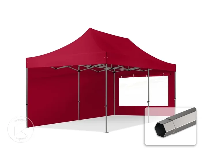 3×6 m Carpa plegable, PREMIUM acero 40mm, 2 laterales incl. con ventanas panorámicas, rojo