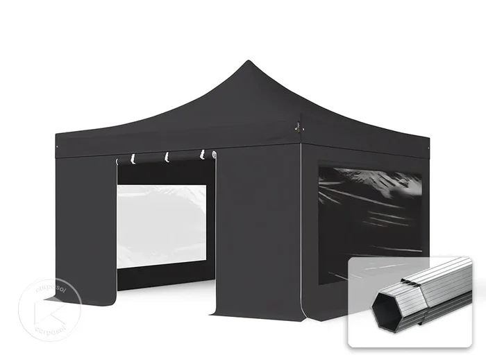 4×4 m Carpa plegable, PROFESSIONAL aluminio 40mm, 4 laterales incl. con ventanas panorámicas, negro
