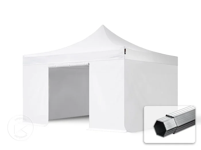 4×4 m Carpa plegable, PROFESSIONAL aluminio 40mm, 4 laterales incl. sin ventana, blanco