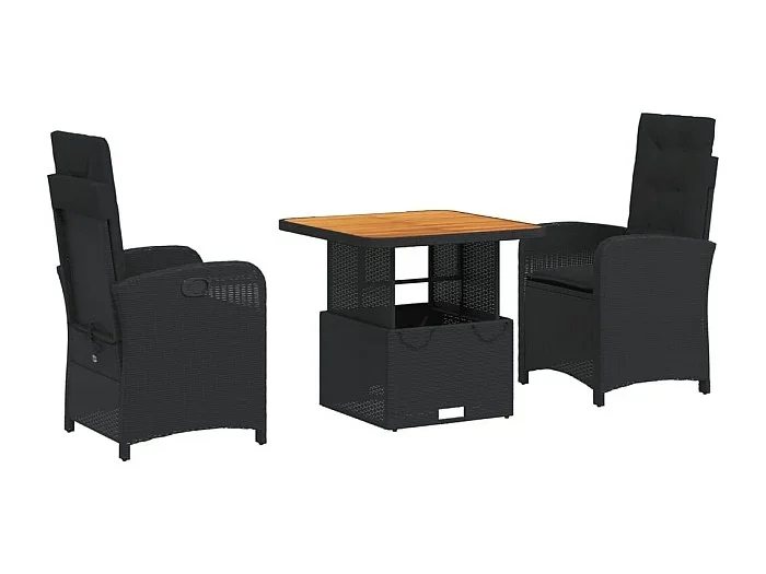 Abington Set comedor de jardín 3 pzas con cojines ratán sintético negro