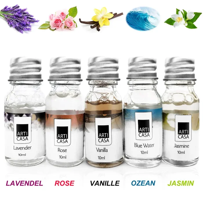 Aceite fragancia 5x10ml lavanda océano jazmín rosa vainilla