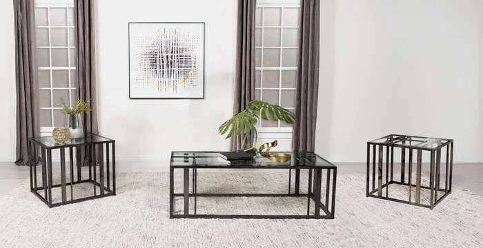 Adri Black Nickel 3-Piece Coffee and End Table Set