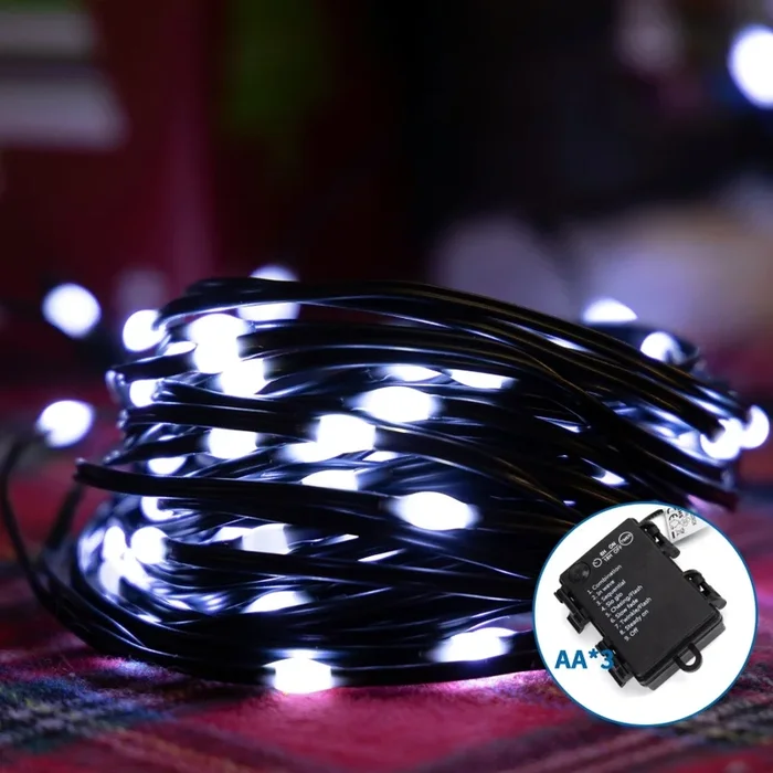 Aigostar – Cadena LED navideña exterior 100xLED/8 funciones/3xAA 10,3m IP44 blanco frío