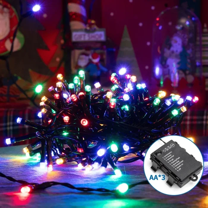 Aigostar – Cadena LED navideña exterior 200xLED/8 funciones 3xAA 10,3m IP44 multicolor