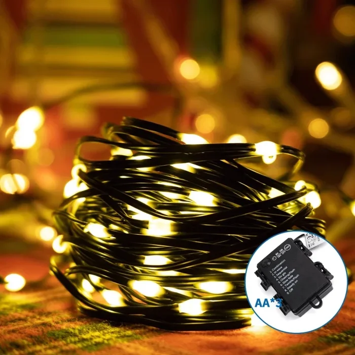 Aigostar – Cadena LED navideña exterior 50xLED/8 funciones 3xAA 5,3m IP44 blanco cálido