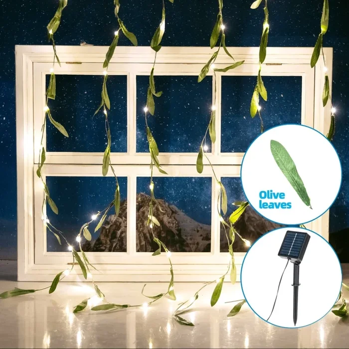 Aigostar – Cadena solar LED 70xLED/4x1m IP65 300 mAh blanco cálido oliva