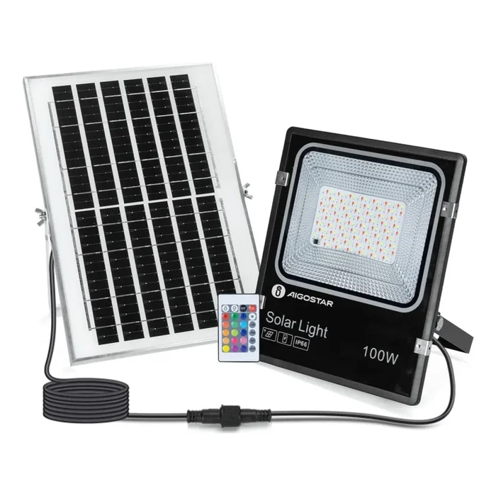 Aigostar – Foco solar LED RGB regulable LED/100W/3,2V IP66 + mando a distancia