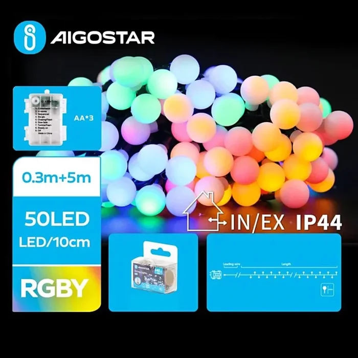 Aigostar – Guirnalda navideña LED para exterior 50xLED/3xAA/8 funciones 5,3 m IP44 multicolor