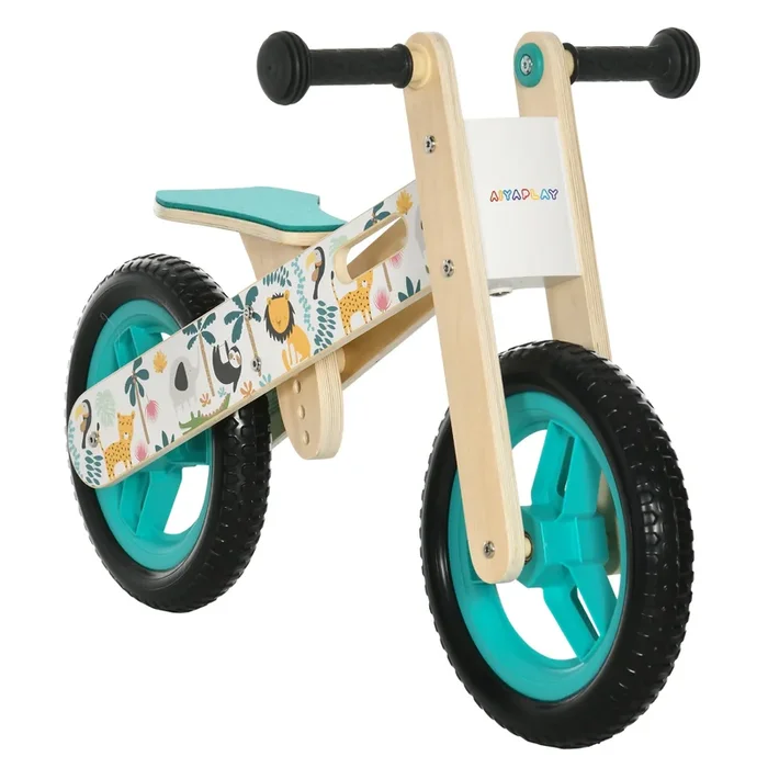 AIYAPLAY Bicicleta sin Pedales de Madera para Niños de 3-6 Años con Sillín Ajustable de 34-40 cm Bicicleta de Equilibrio Infantil con Ruedas de 12″ Carga 30 kg 87x37x50 cm Turquesa