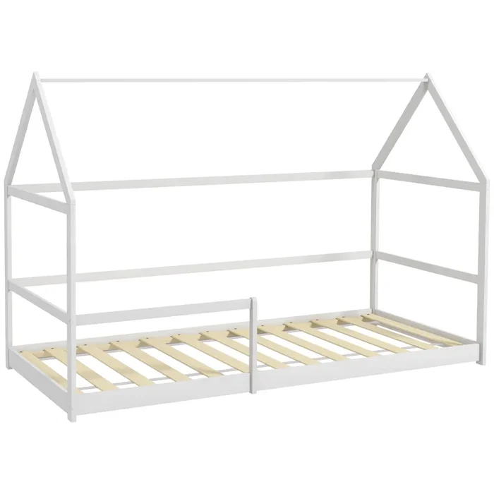 AIYAPLAY Cama para Niños 90×190 cm Cama Infantil en Forma de Casa con Barandillas Protectoras Cama Casita de Madera Carga 60 kg Blanco