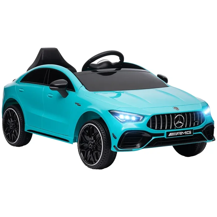 AIYAPLAY Coche Eléctrico para Niños de +3 Años Mercedes-benz AMG CLA 45 Coche Eléctrico con Batería 12V Velocidad 3-5 km/h Mando a Distancia Faros LED Bocina y Música 110x61x45 cm Azul Claro