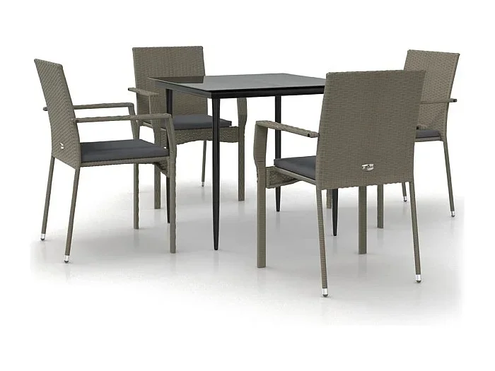 Albert Set comedor jardín 5 pzas y cojines ratán sintético negro gris