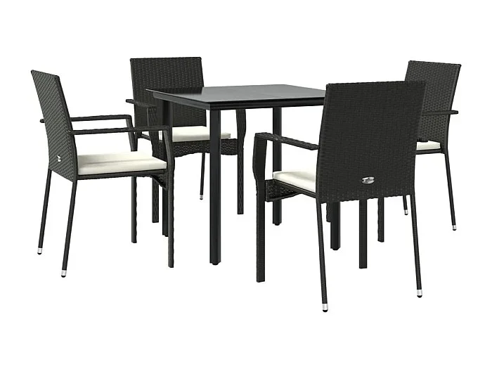 Albert Set de muebles jardín 5 pzas con cojines ratán sintético negro