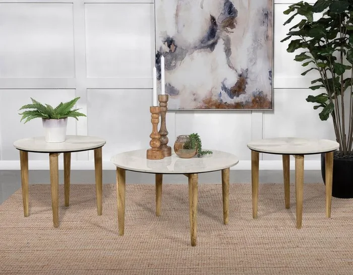Aldis White and Brown 3-Piece Coffee and End Table Set