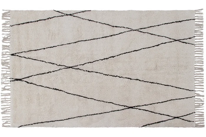 Alfombra bereber con flecos de algodón de color crudo 160 × 230 cm HODNA