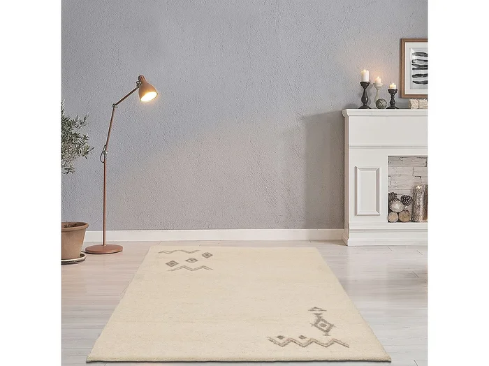 Alfombra bereber tejida a mano con lana 120×180 cm Blanco Hadj