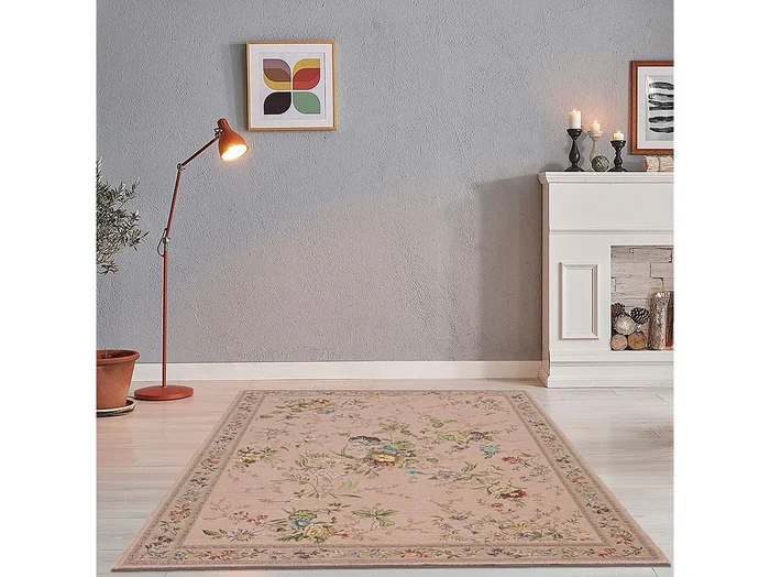 Alfombra con borde y motivos florales 120×170 cm Rosa Flomi
