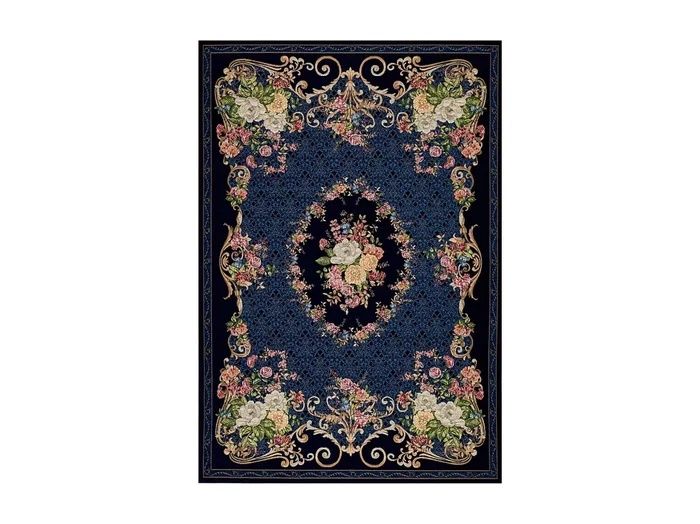 Alfombra con borde y motivos florales 80×150 cm Azul Flomi