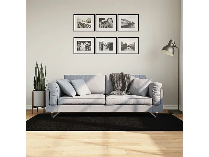 Alfombra de pelo corto suave lavable HUARTE negro 100×200 cm
