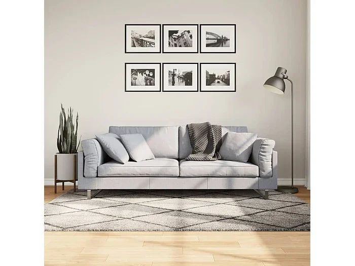 Alfombra de pelo largo moderna beige y antracita 140×200 cm