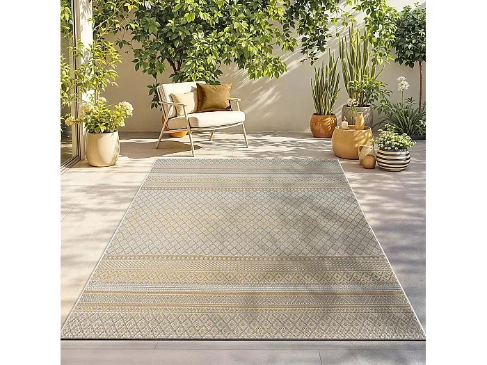 Alfombra Exterior Interior diseño moderno – Beige Amarillo – 240 x 340 cm – CALGARY