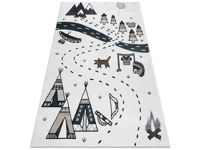 Alfombra FUN Indian para niños, Pueblo indio, animales crema 80×150 cm