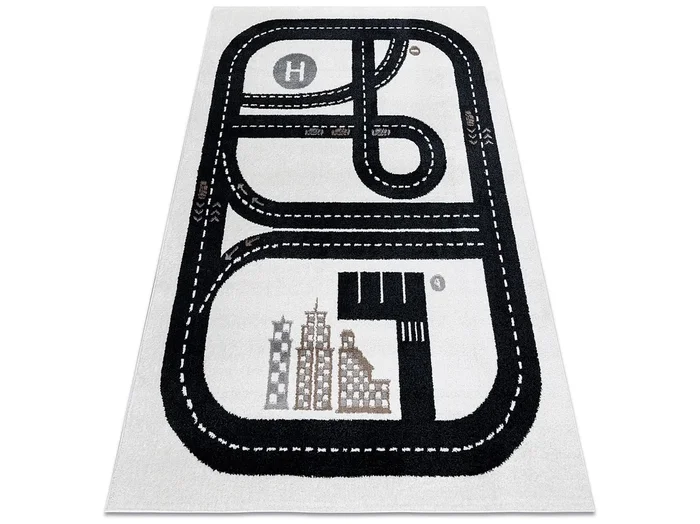 Alfombra FUN Track para niños, calle, pueblo crema 140×190 cm