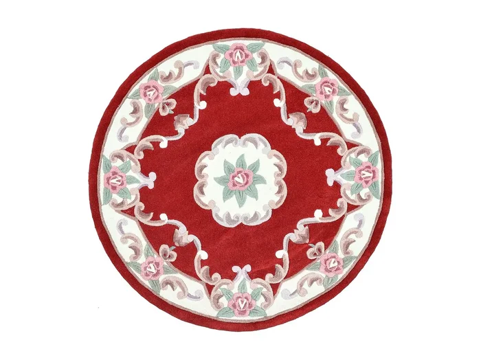 Alfombra tejida a mano con borde en diseño Aubusson 150×150 cm Rojo Ming
