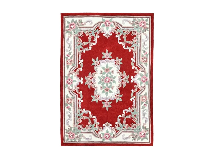 Alfombra tejida a mano con borde en diseño Aubusson 240×340 cm Rojo Ming