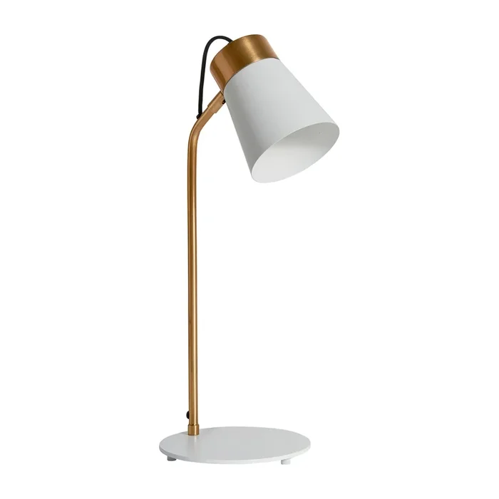 Alicena Lámpara de Sobremesa, de Hierro, en color Blanco/Oro, de 20x27x60cm – Lastdeco