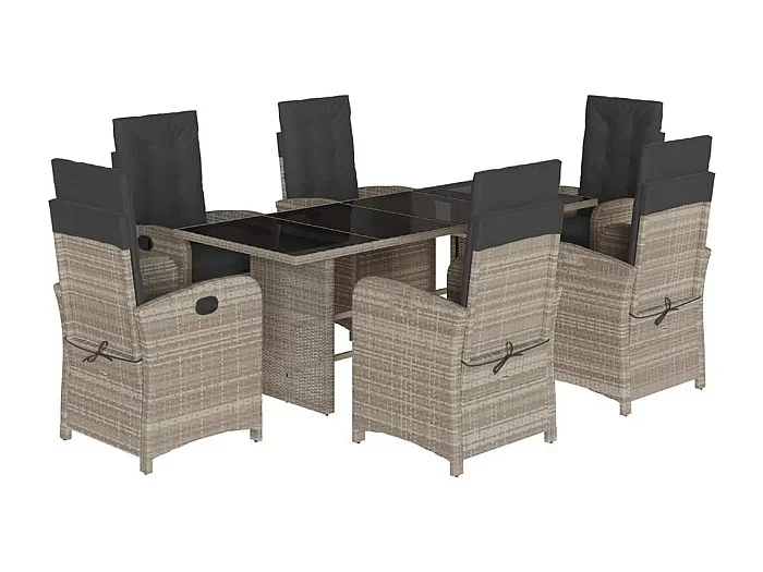 Almkerk Set comedor jardín 7 pzas y cojines ratán sintético gris claro