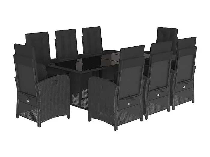 Almkerk Set de comedor de jardín 9 pzas y cojines ratán sintético negro