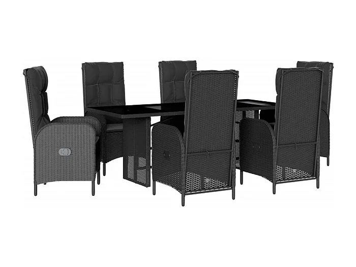 Altamura Set de comedor de jardín 7 pzas y cojines ratán sintético negro