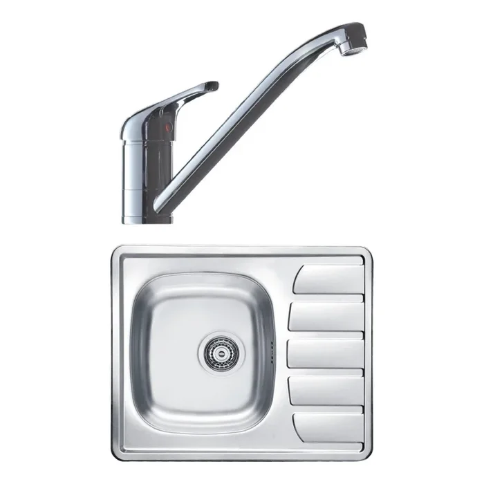 ALVEUS SETA265 – Fregadero de cocina ZOOM 61,5×50 cm + grifo para fregadero RIVIERA 14,8 cm satinado/cromo brillante