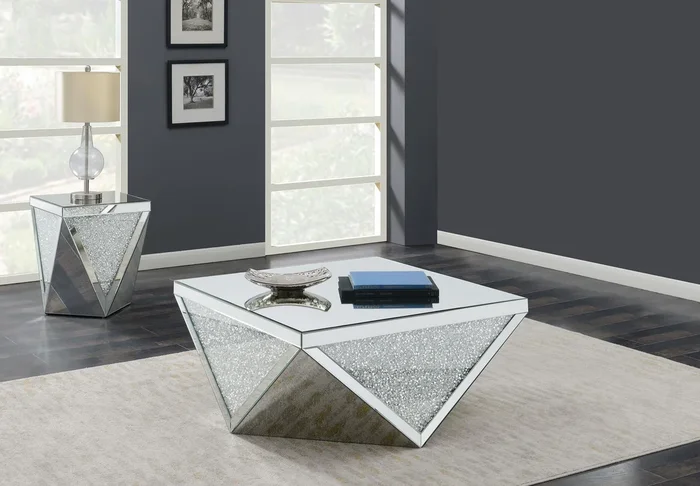Amore Silver 2-Piece Mirrored Coffee and End Table Set