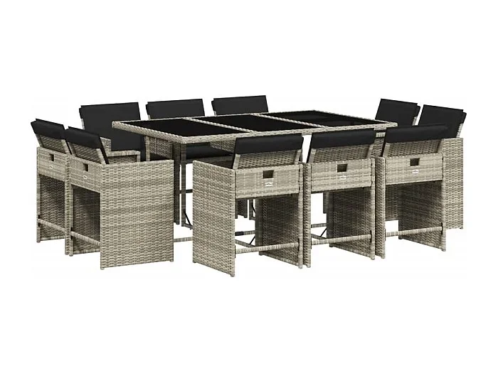An Daingean Set de comedor de jardín 11 pzas y cojines ratán sintético gris