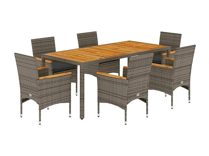 Ana Luisa Set de comedor jardín 7 pzas con cojines ratán PE acacia gris
