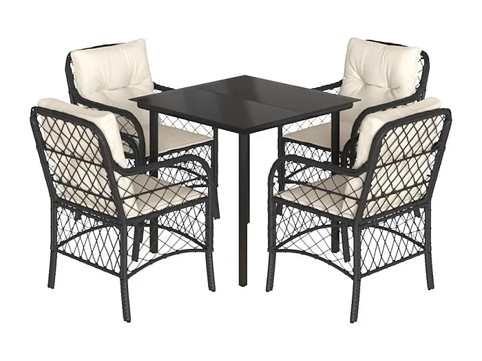 André Set de muebles jardín 5 pzas con cojines ratán sintético negro