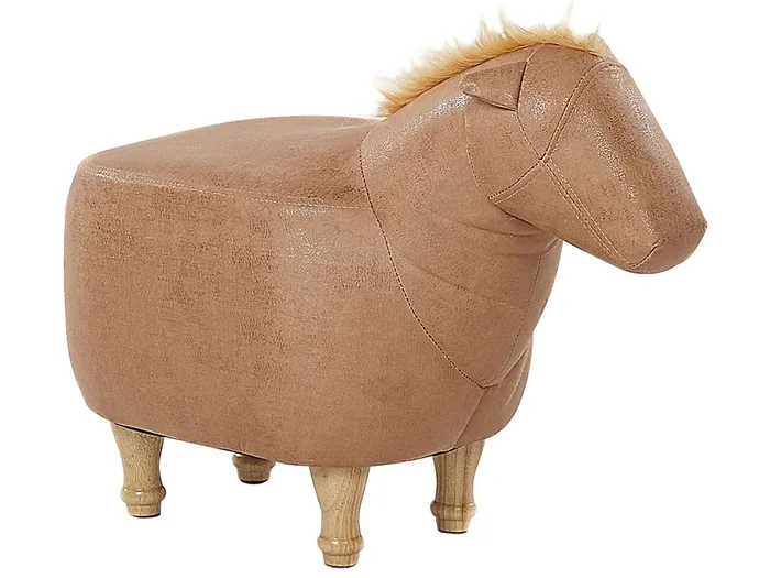 Animal Stool HORSE Faux Leather Sand Beige