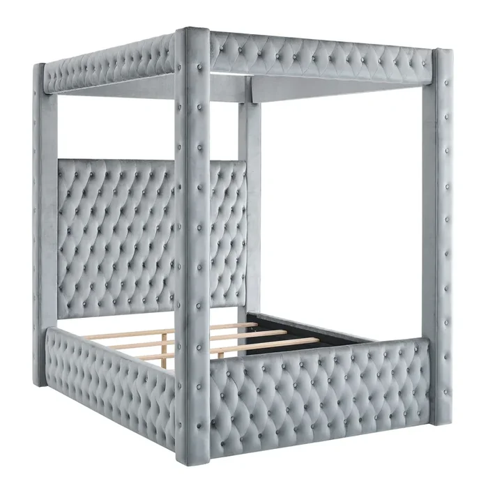 Annabelle Gray Velvet Queen Canopy Bed