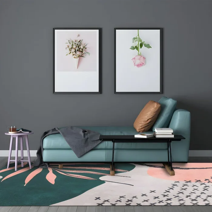 Antideslizante Alfombra Nórdica de Fibra Sintética Multicolor Tapiz con Dibujo Geométrico para Sala de Estar – Verde 100 x 160 cm