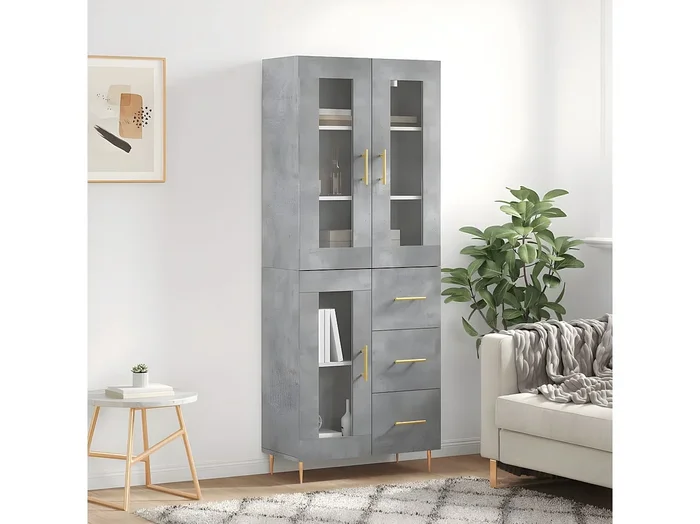 Aparador alto Gris hormigón 69,5x34x180 cm Madera contrachapada