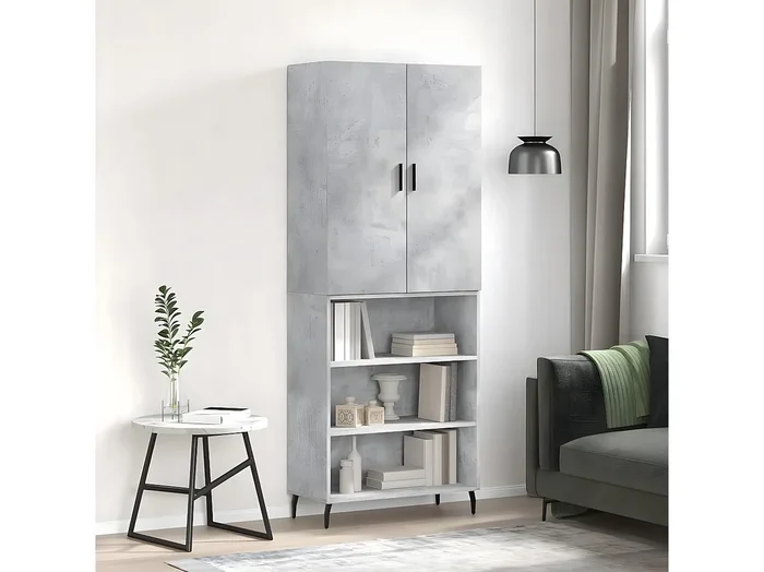 Aparador alto Gris hormigón 69,5x34x180 cm Madera contrachapada