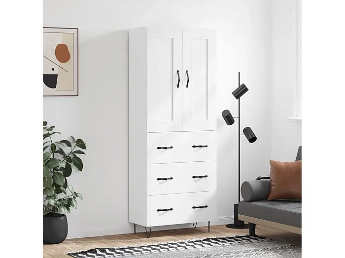 Aparador alto madera contrachapada blanco 69,5x34x180 cm ES33430
