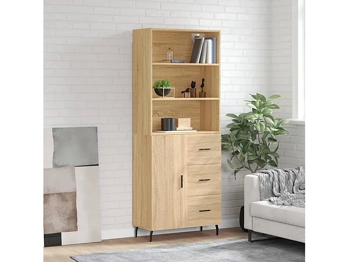 Aparador alto madera contrachapada color roble 69,5x34x180 cm ES38529