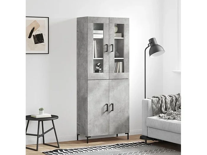 Aparador alto madera contrachapada gris hormigón 69,5x34x180 cm ES40866